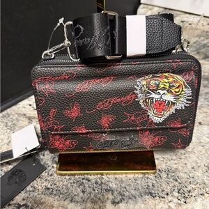 Ed Hardy Black and Red Wallet with Tiger Design